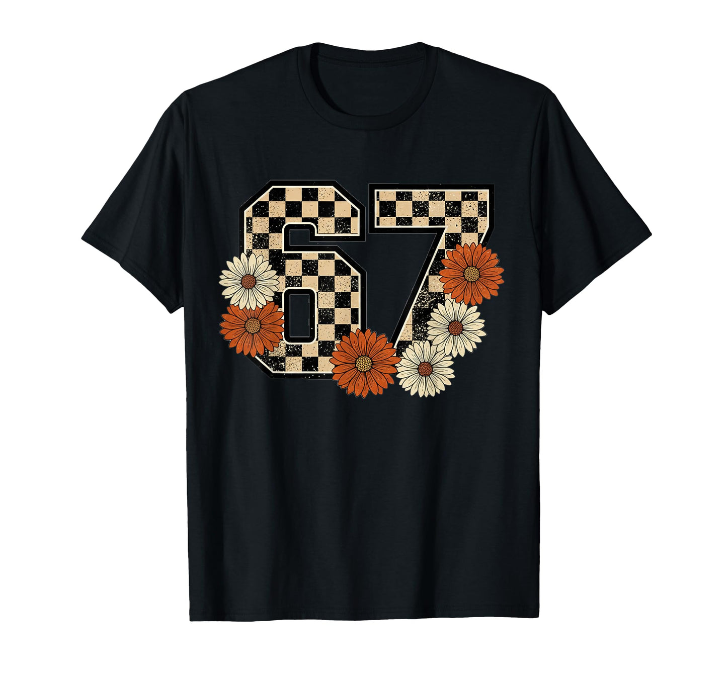 6 7 Retro Fall Meme Checkerboard Tee Haunted by 67 Six Seven T-Shirt