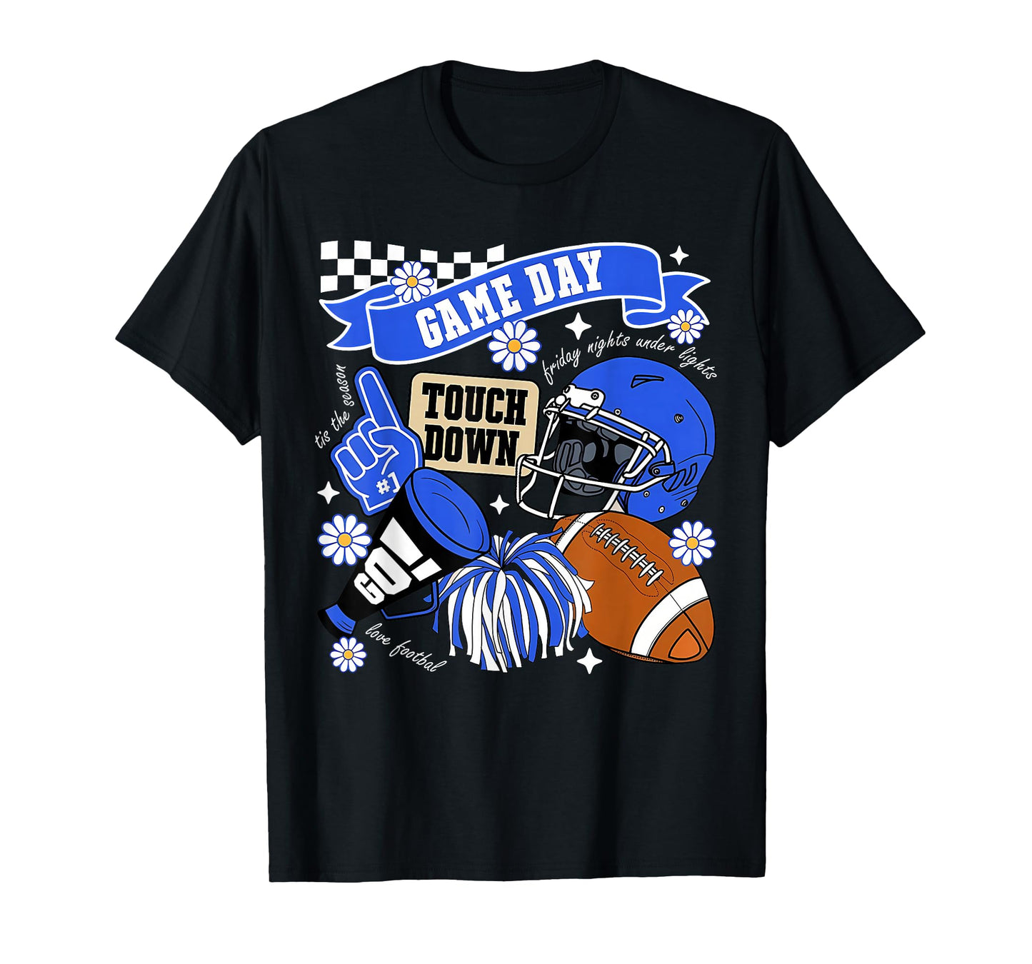 Blue Game Day Touchdown Football Lover Women Mom Men Kids T-Shirt