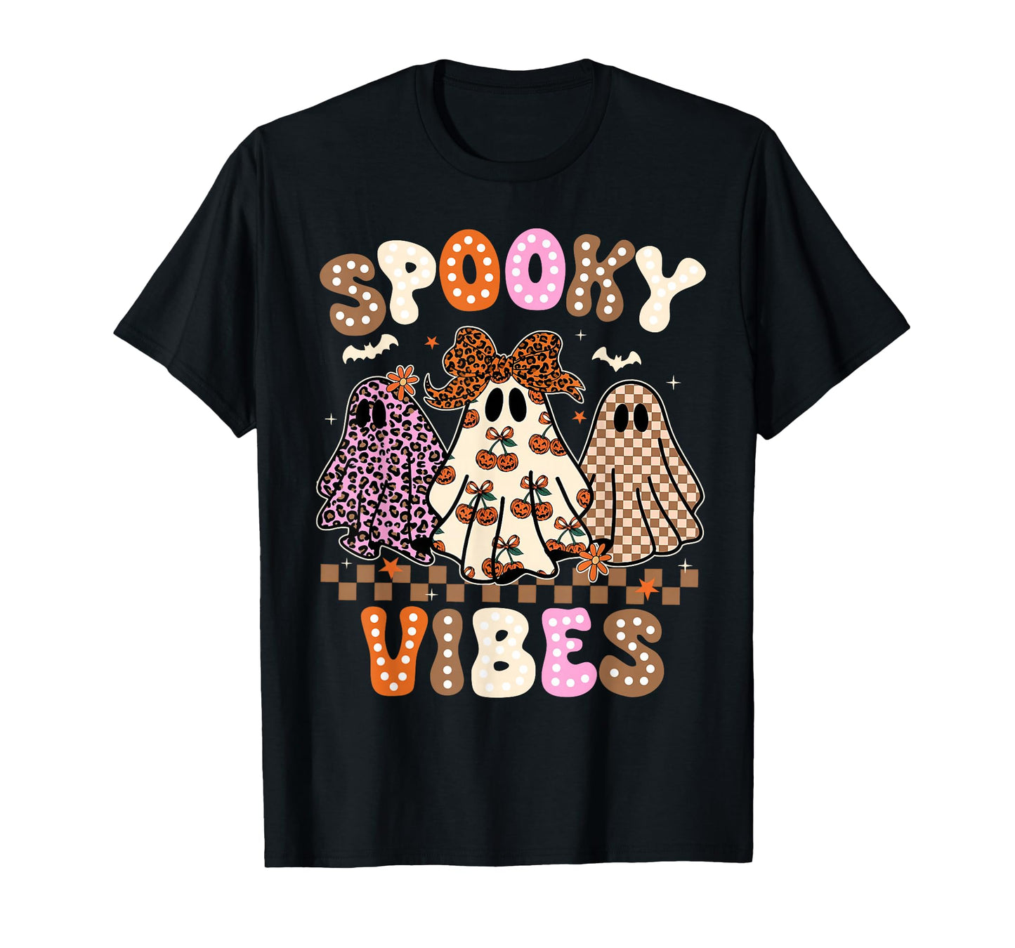 Groovy Spooky Vibes Cute Boo Ghost Halloween Costumes Girls T-Shirt