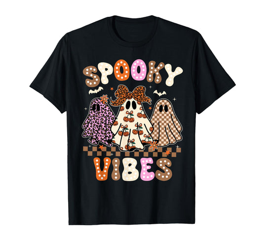 Groovy Spooky Vibes Cute Boo Ghost Halloween Costumes Girls T-Shirt