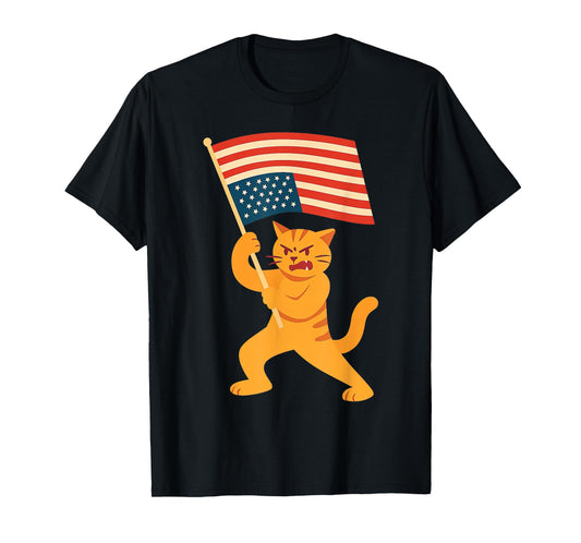 American Flag Upside Down Cat Protesting T-Shirt