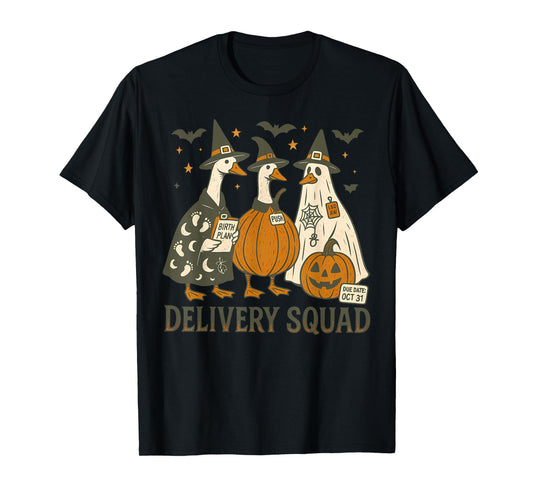 Delivery Squad Goose Halloween L&D Nurse Spooky Midwife Fall T-Shirt
