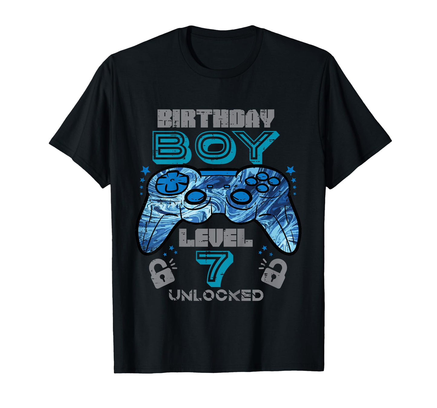 Kids 7th Birthday Gamer Level 7 Unlocked Video Gaming Bday Boys T-Shirt