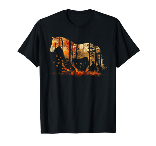 Cute Horse Lover Autumn Leaves Pony Animal Wildlife T-Shirt