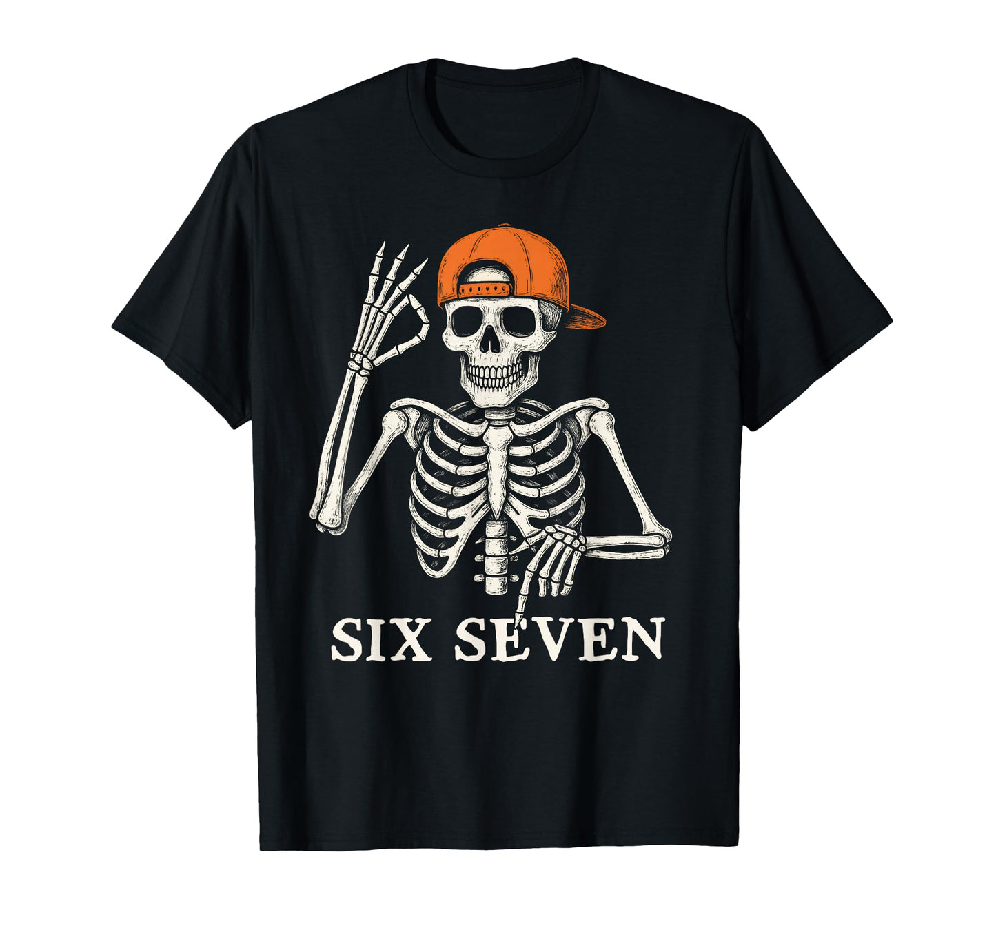 6 7 Meme Gen Alpha Halloween Skeleton Hands Sign Six Seven T-Shirt