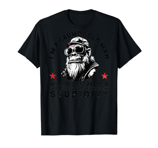 Grumpy Old Man - My Level Of Sarcasm Funny Monkey (On Back) T-Shirt