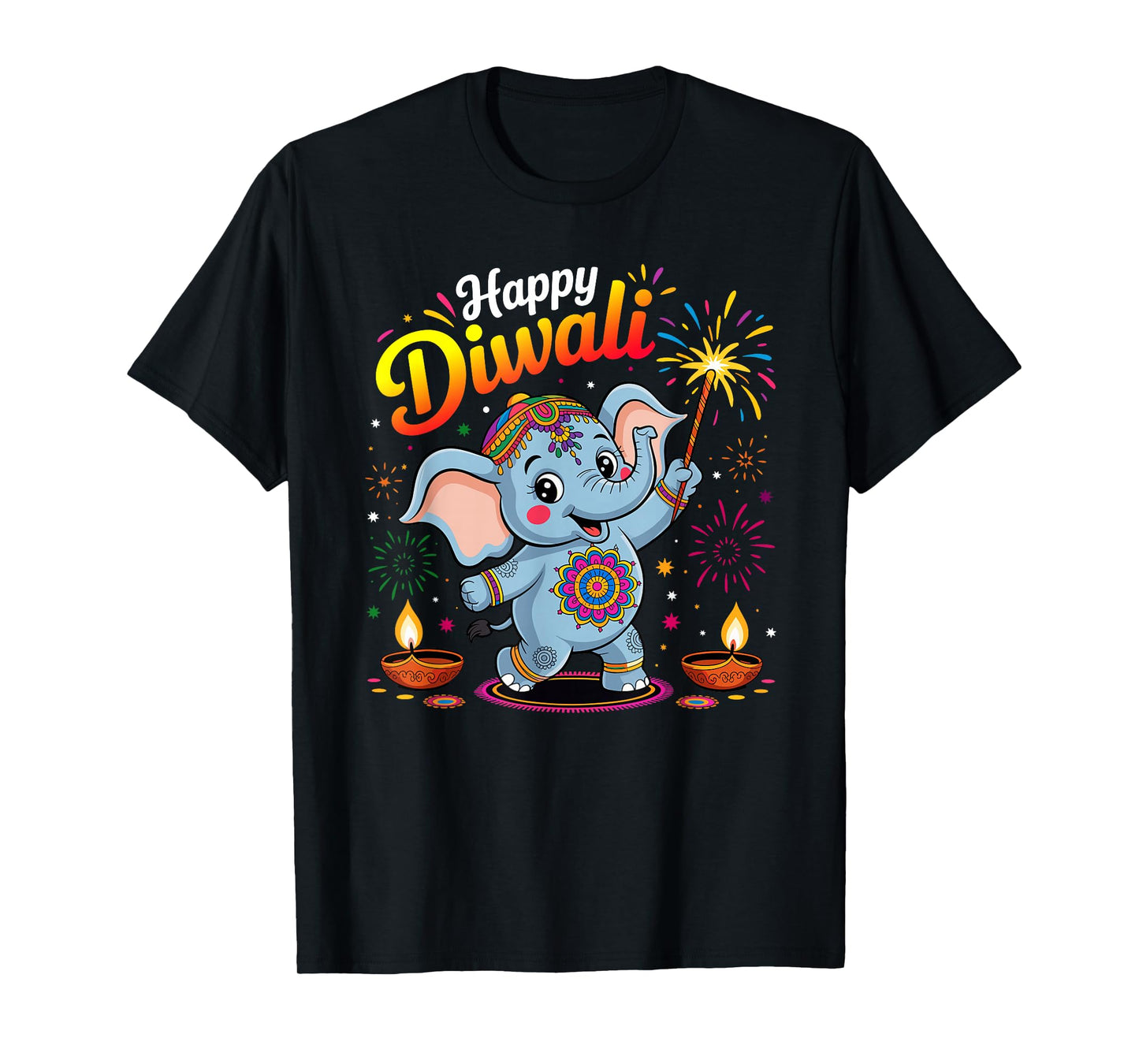Happy Diwali Cute Elephant Festival Lights Celebration Kids T-Shirt