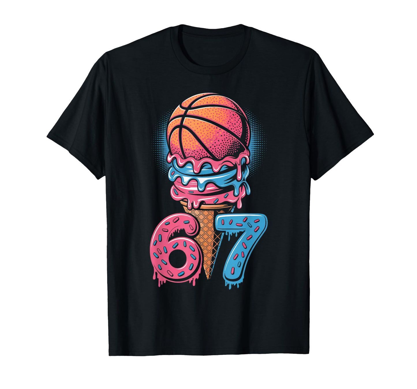 Player 67 Number 67th B-Ball Basketball Ice Cream Drip T-Shirt