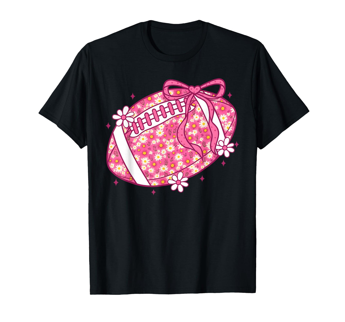 Pink Floral Football Coquette Bow Game Day Touchdown Season T-Shirt