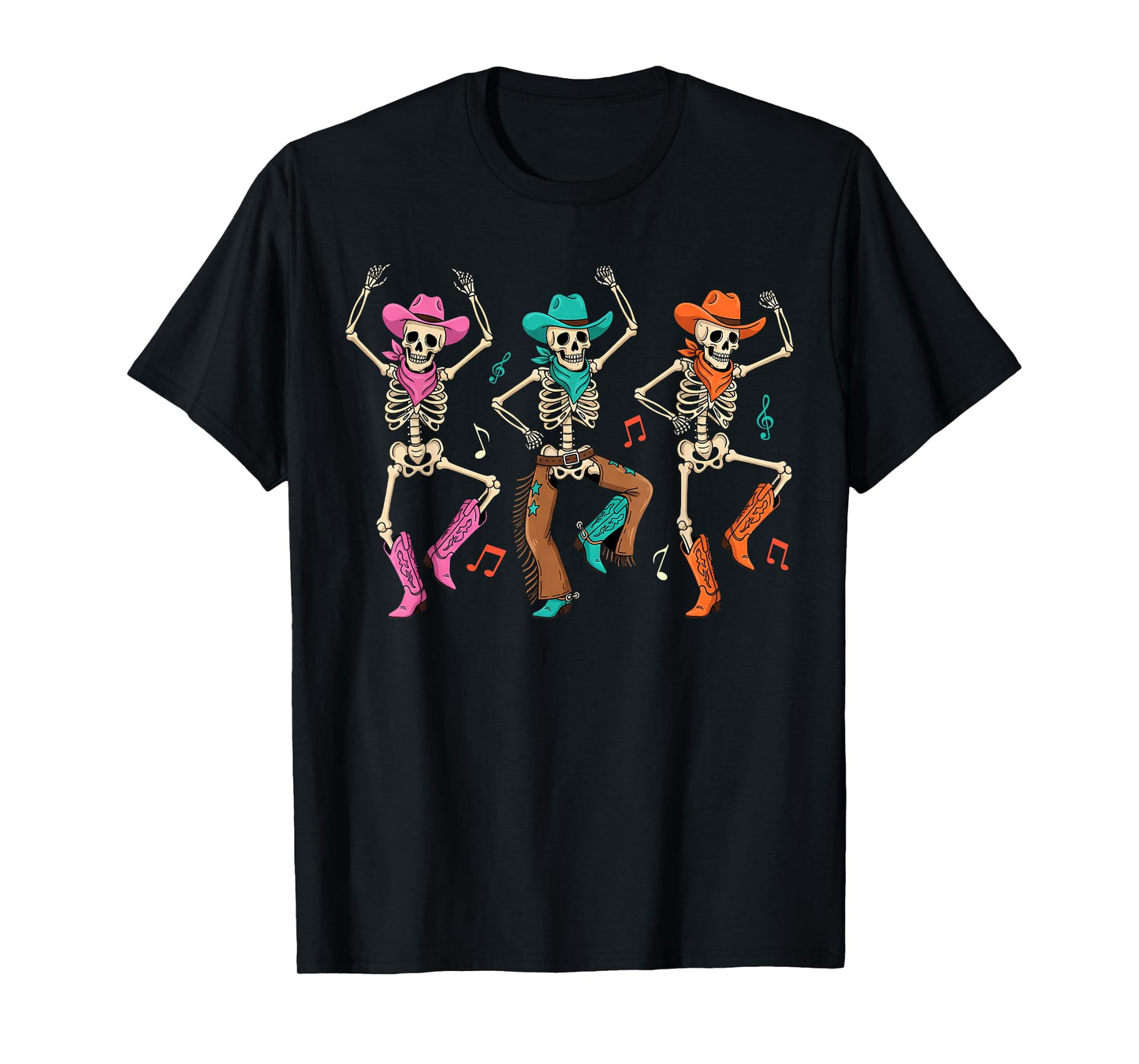 Skeleton Cowboys Dancing Humorous Halloween Holiday T-Shirt