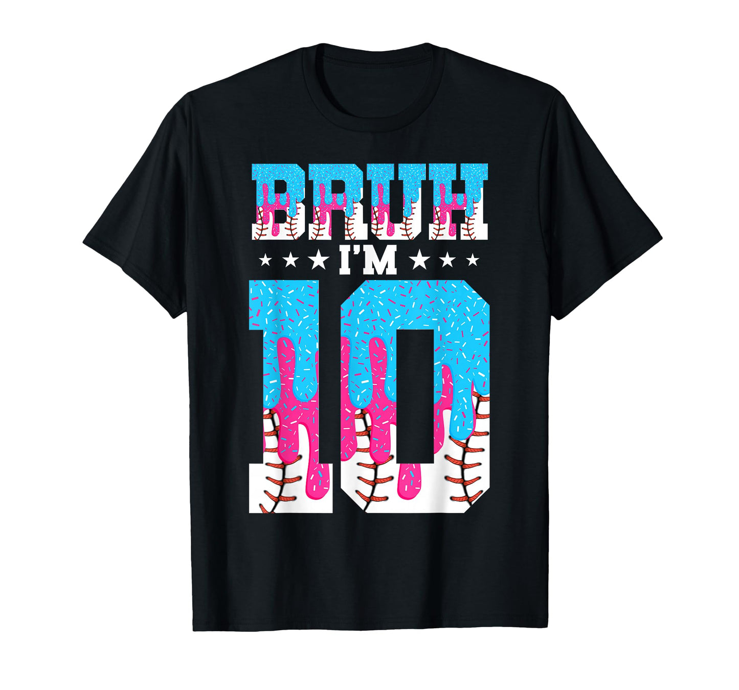 Bruh 10th Birthday Boy Baseball Ice Cream Drip 10 Year Old T-Shirt