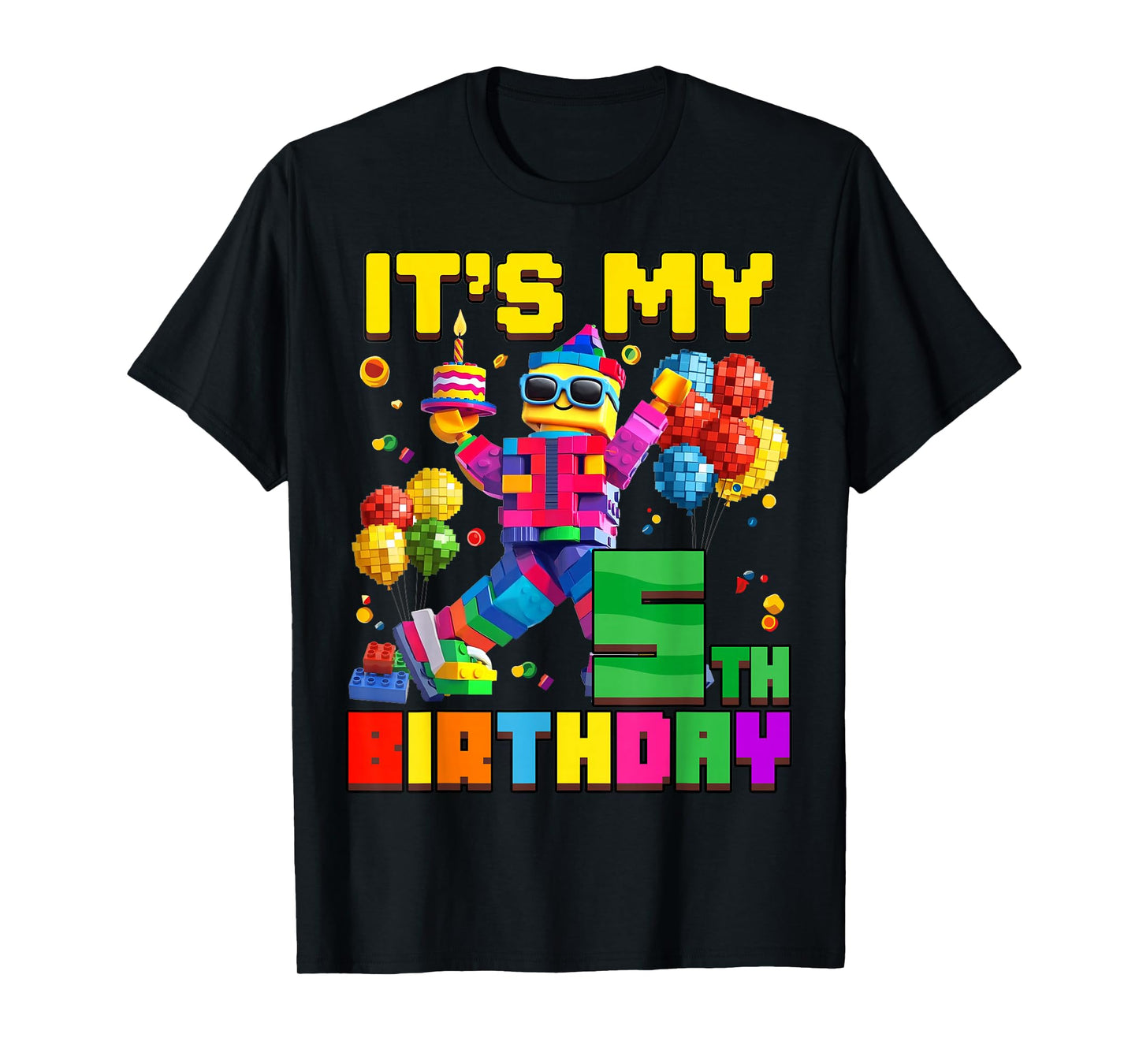 Its My 5th Fifth Birthday Building Brick 5 Years Old Boys T-Shirt