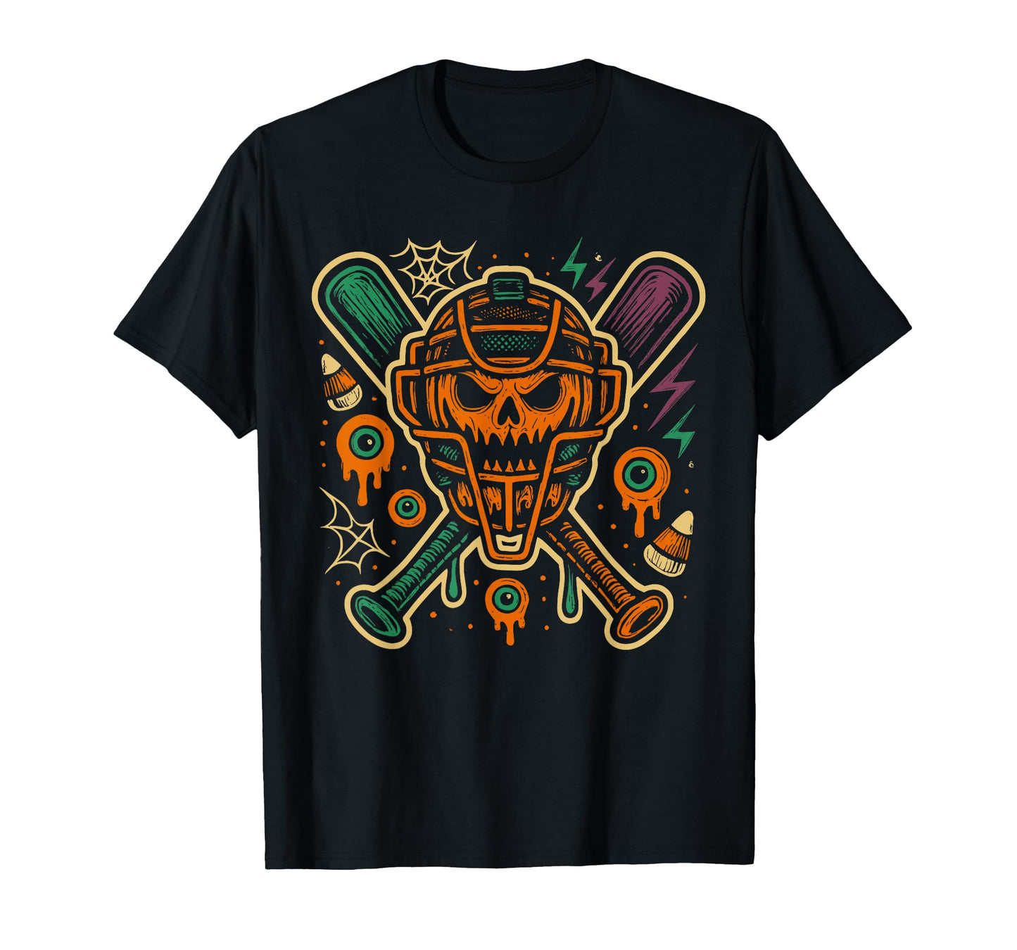 Baseball Drip Catcher Mask & Bats Halloween Ice Cream Drip T-Shirt