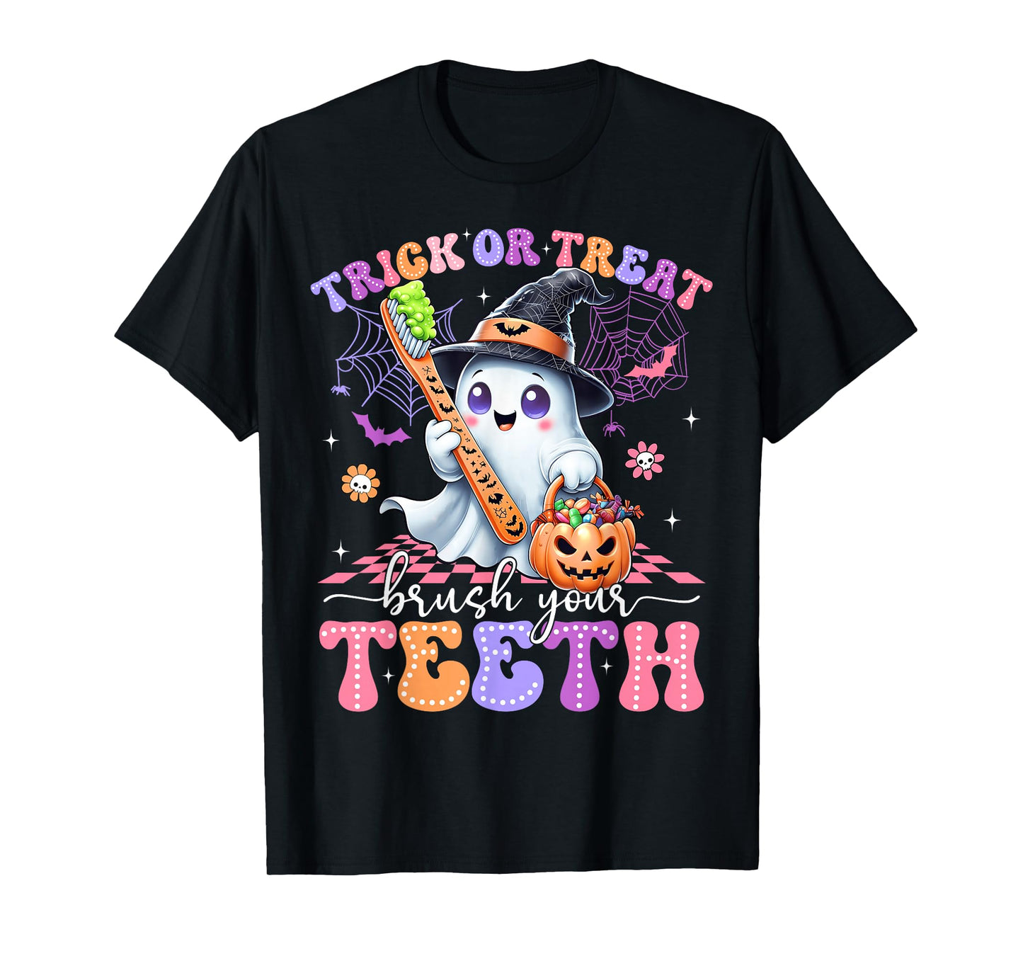 Retro Halloween Trick Or Treat Brush Your Teeth Cute Dentist T-Shirt