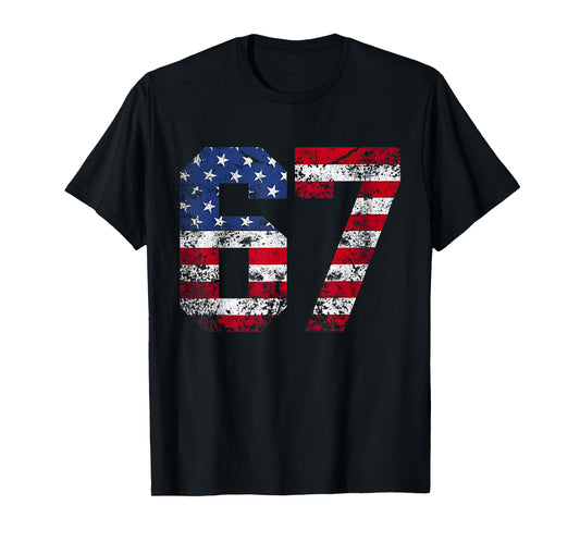 67 American Flag Meme Funny Six Seven Gen Alpha Slang T-Shirt