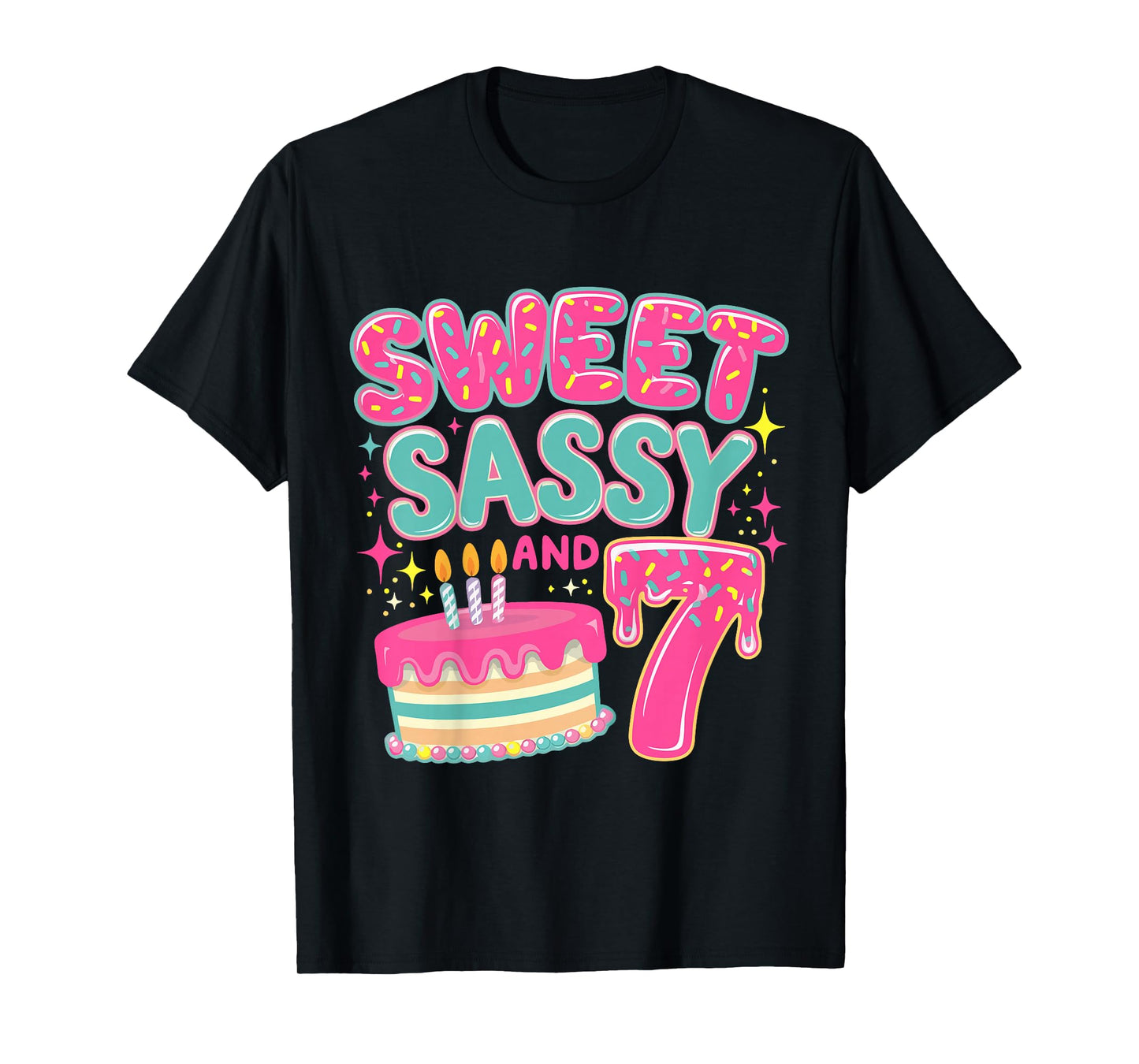 Kids Sweet Sassy and Seven Birthday Girl Donut 7 Year Old T-Shirt