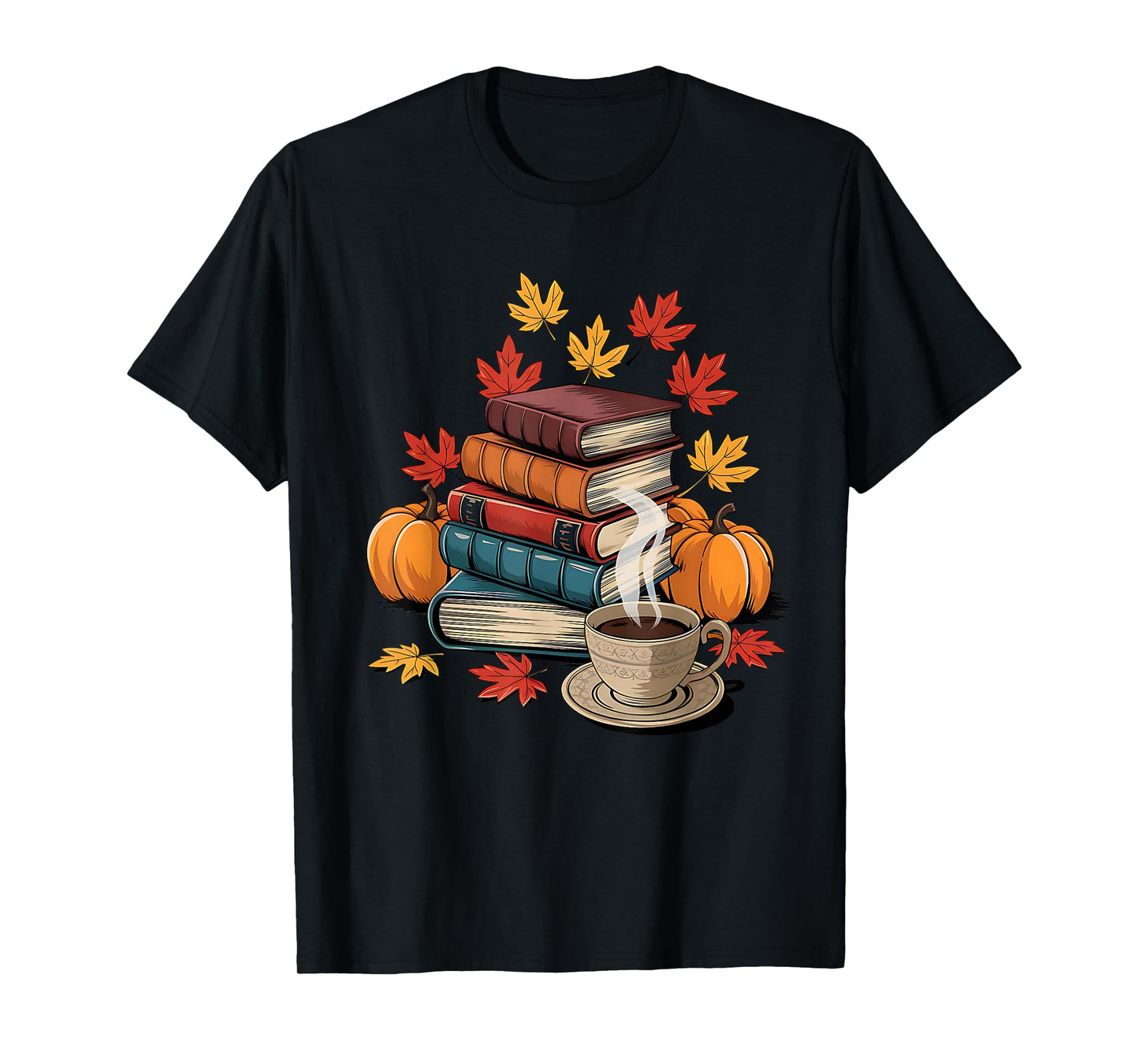 Vintage Books Tea Lovers Fall Autumn Leaves and Pumpkins T-Shirt