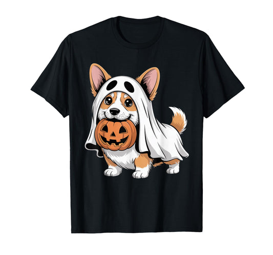 Cute Corgi Ghost Pumpkin Dog Owner Halloween Costume T-Shirt