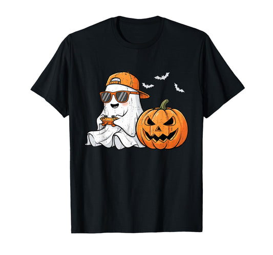 Cute Boo with Sunglasses Playing Game Funny Halloween Boys T-Shirt