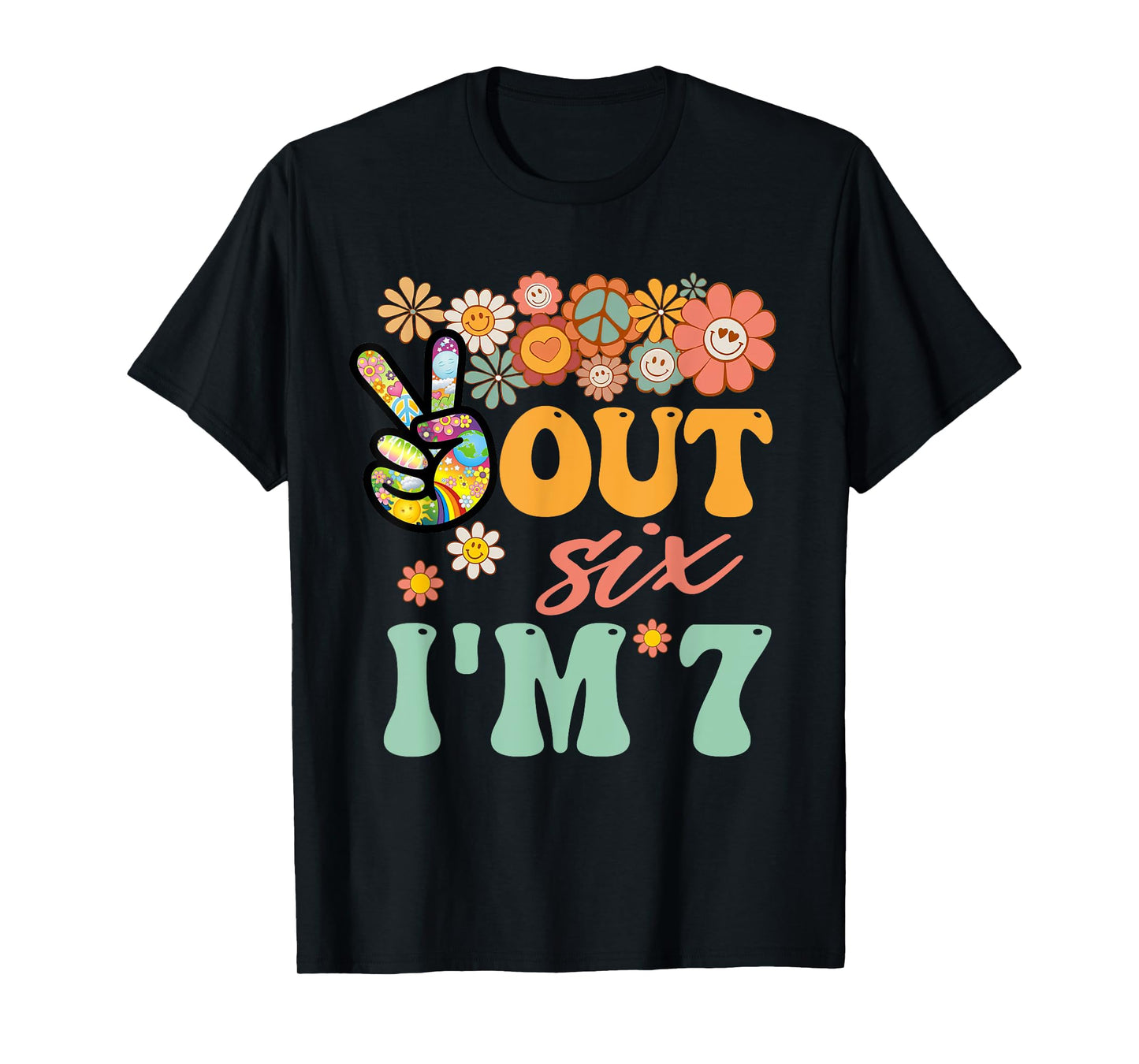 Peace Out Six I'm 7 Groovy 7th Happy Birthday Boy Girl T-Shirt