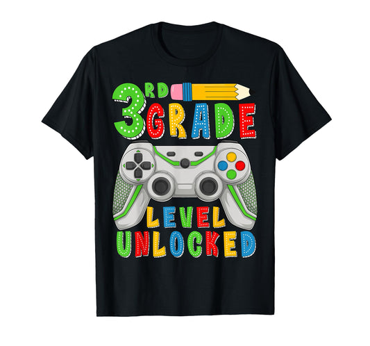 3rd Third Grade Level Unlocked Back To School Gamer Boys Kid T-Shirt