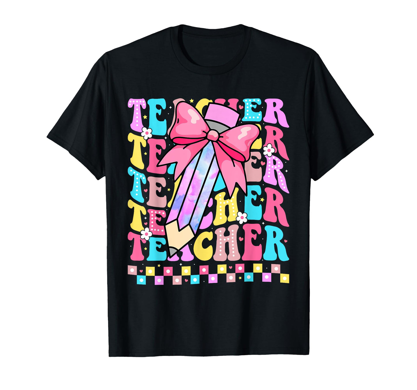 Groovy Teacher Cute Coquette Bow Flower Retro Back to School T-Shirt