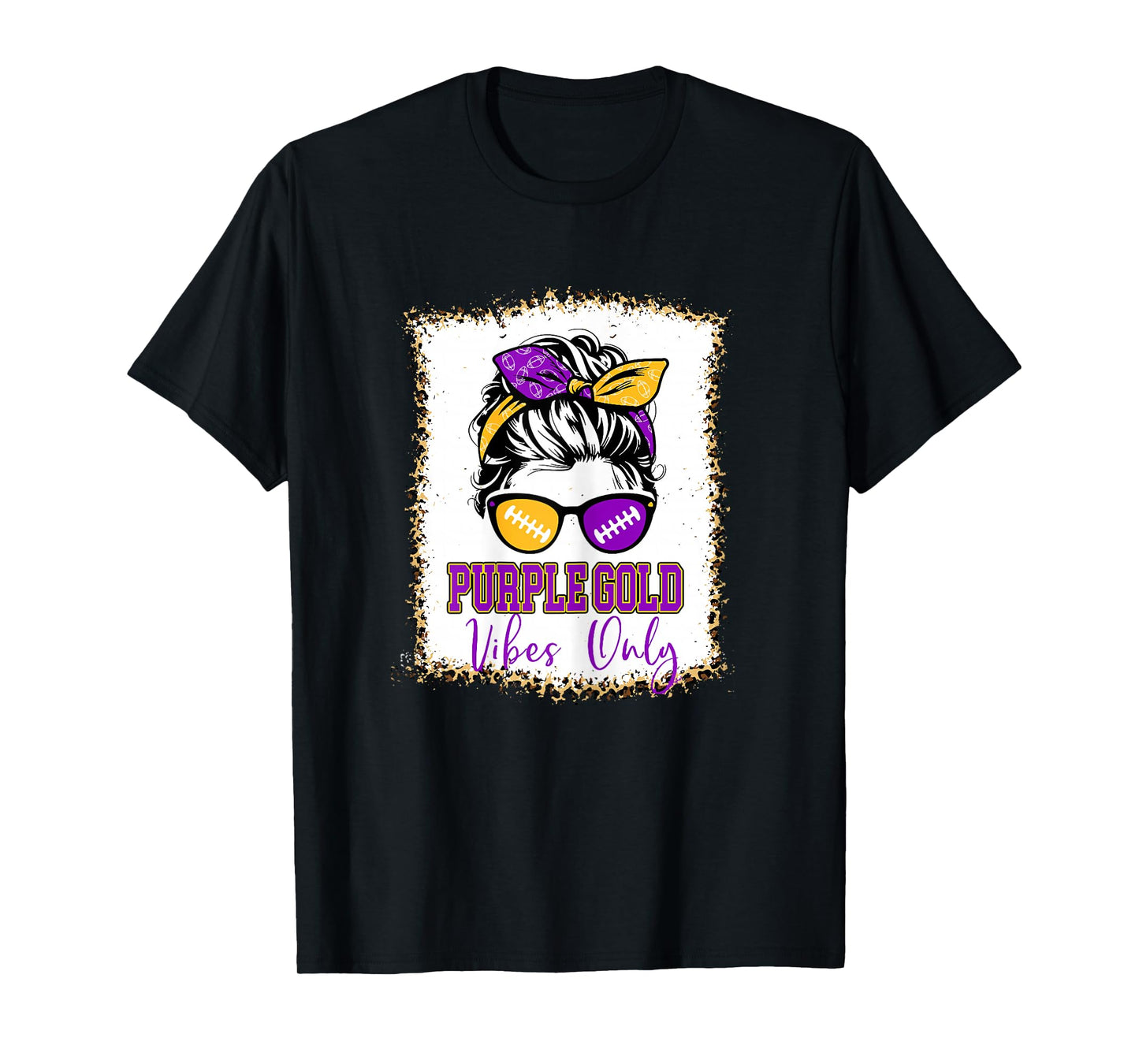 Purple Gold Vibes Only Football Shirt Women Leopard Football T-Shirt