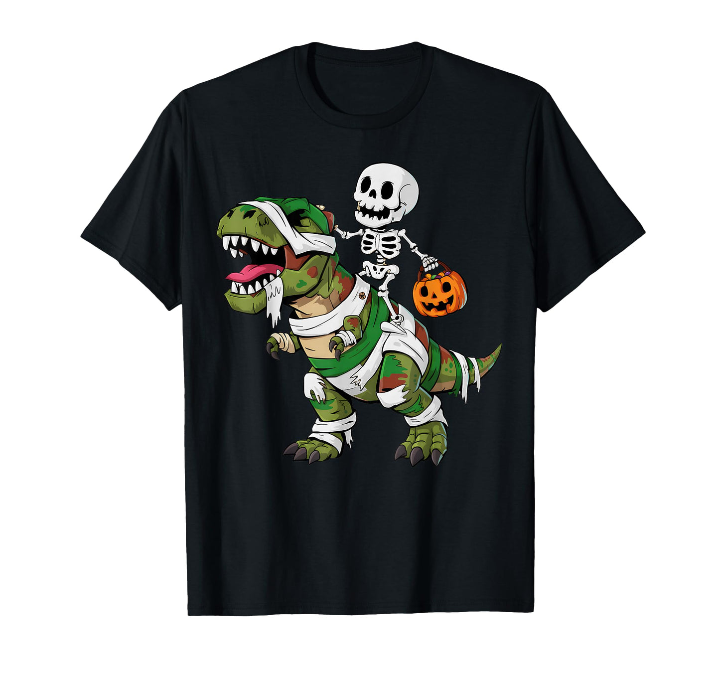 Skeleton Dinosaur T rex Boys Kids Funny Halloween Pumpkin T-Shirt