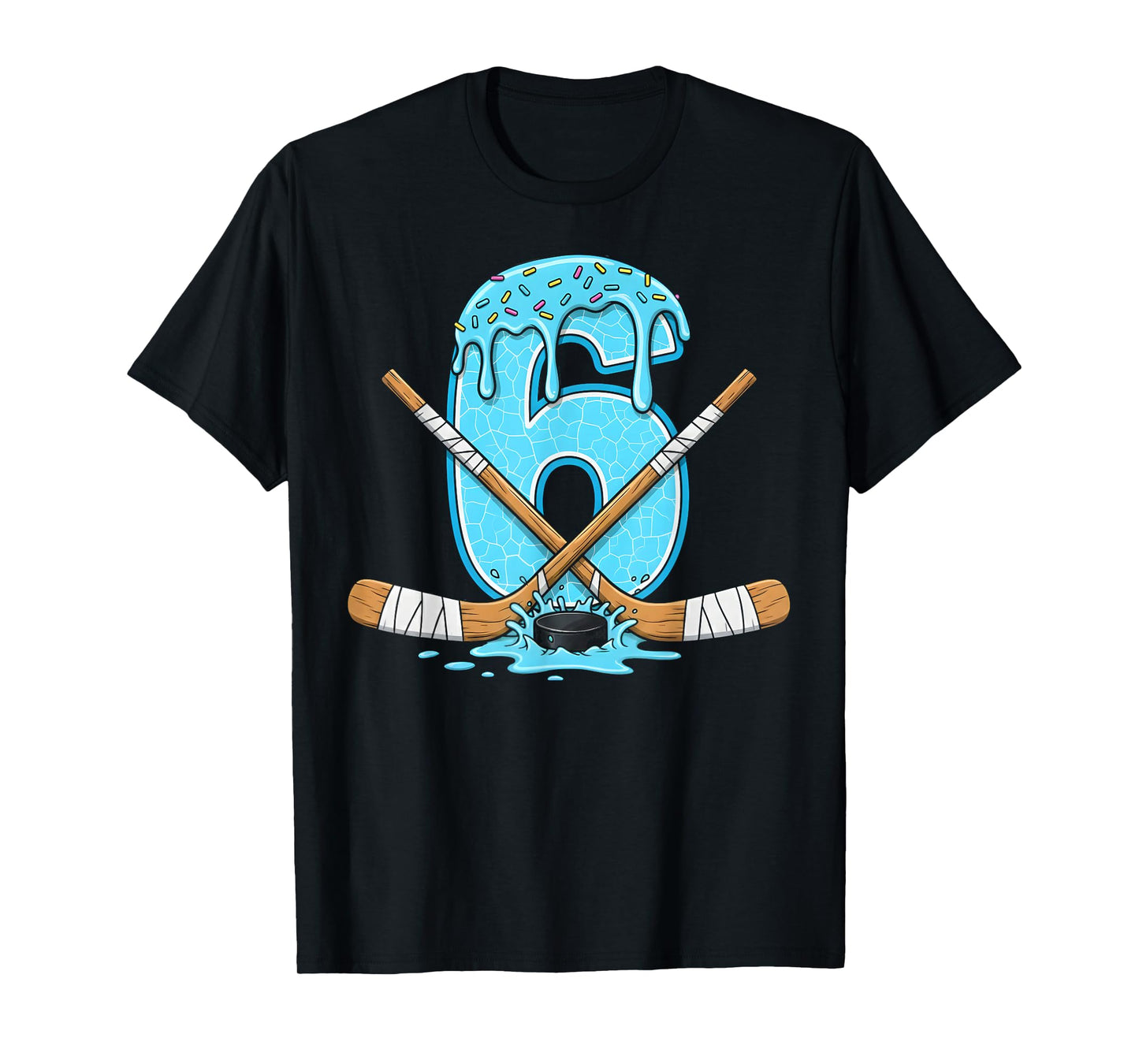 6 Year Old Hockey Ice Cream Drip Youth 6th Birthday Boys T-Shirt