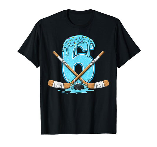 6 Year Old Hockey Ice Cream Drip Youth 6th Birthday Boys T-Shirt