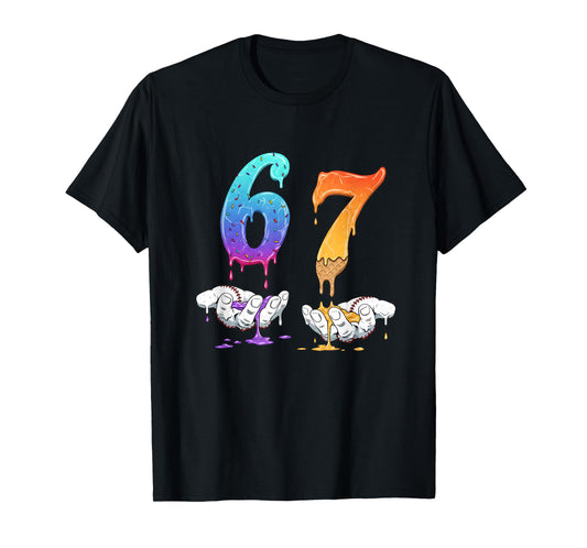 67 Meme Funny Baseball Kids Girls Humor Number 6 7 T-Shirt