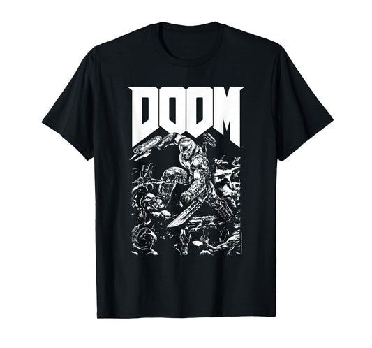 Doom Baron Pixelated Character with Logo Video Game T-Shirt