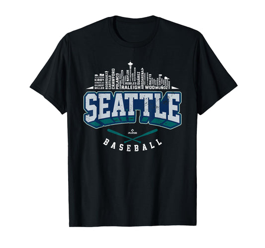 2025 Seattle Team Skyline Word Art Cal Raleigh MLBPA T-Shirt
