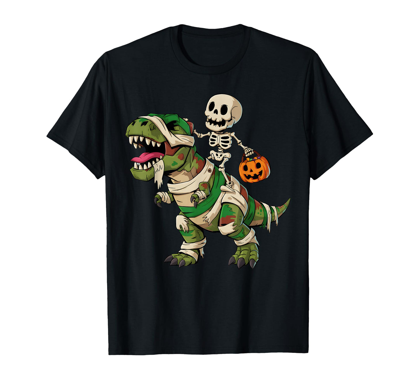 Skeleton Dinosaur T rex Boys Kids Funny Halloween Pumpkin T-Shirt