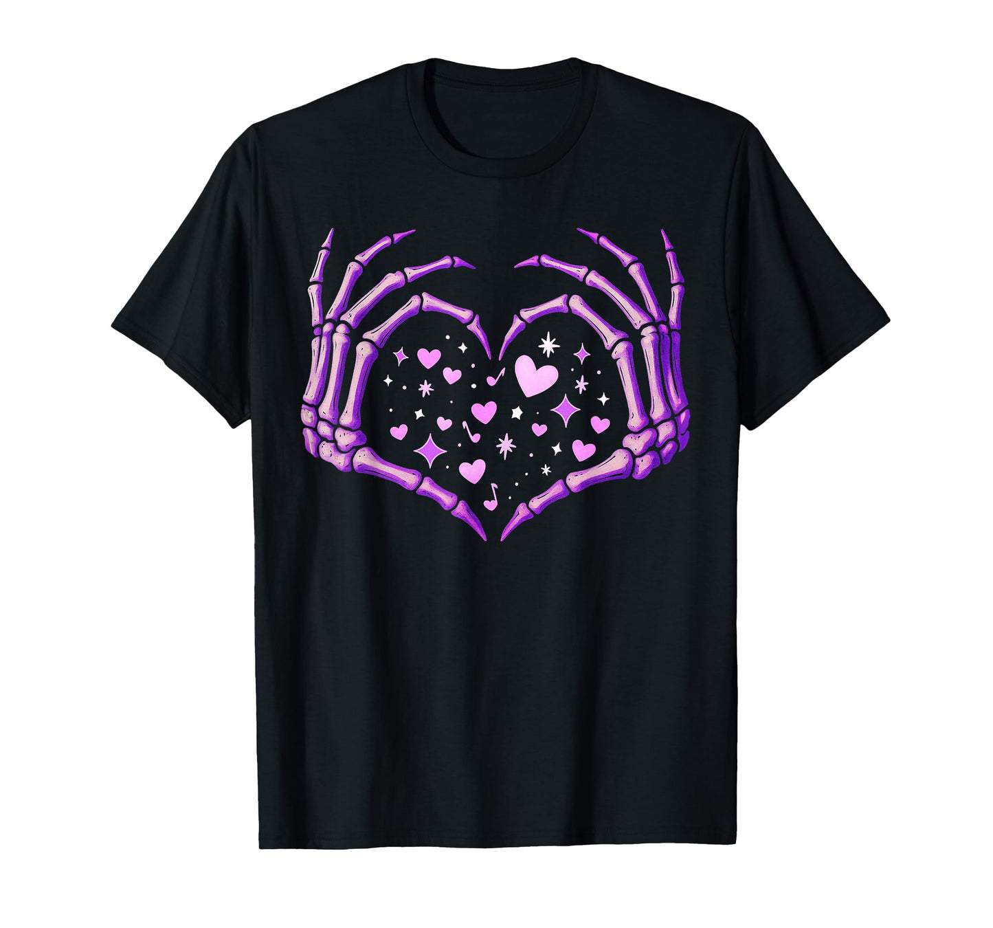 Skeleton Hands Heart Sign Retro Halloween Costume Women Girl T-Shirt