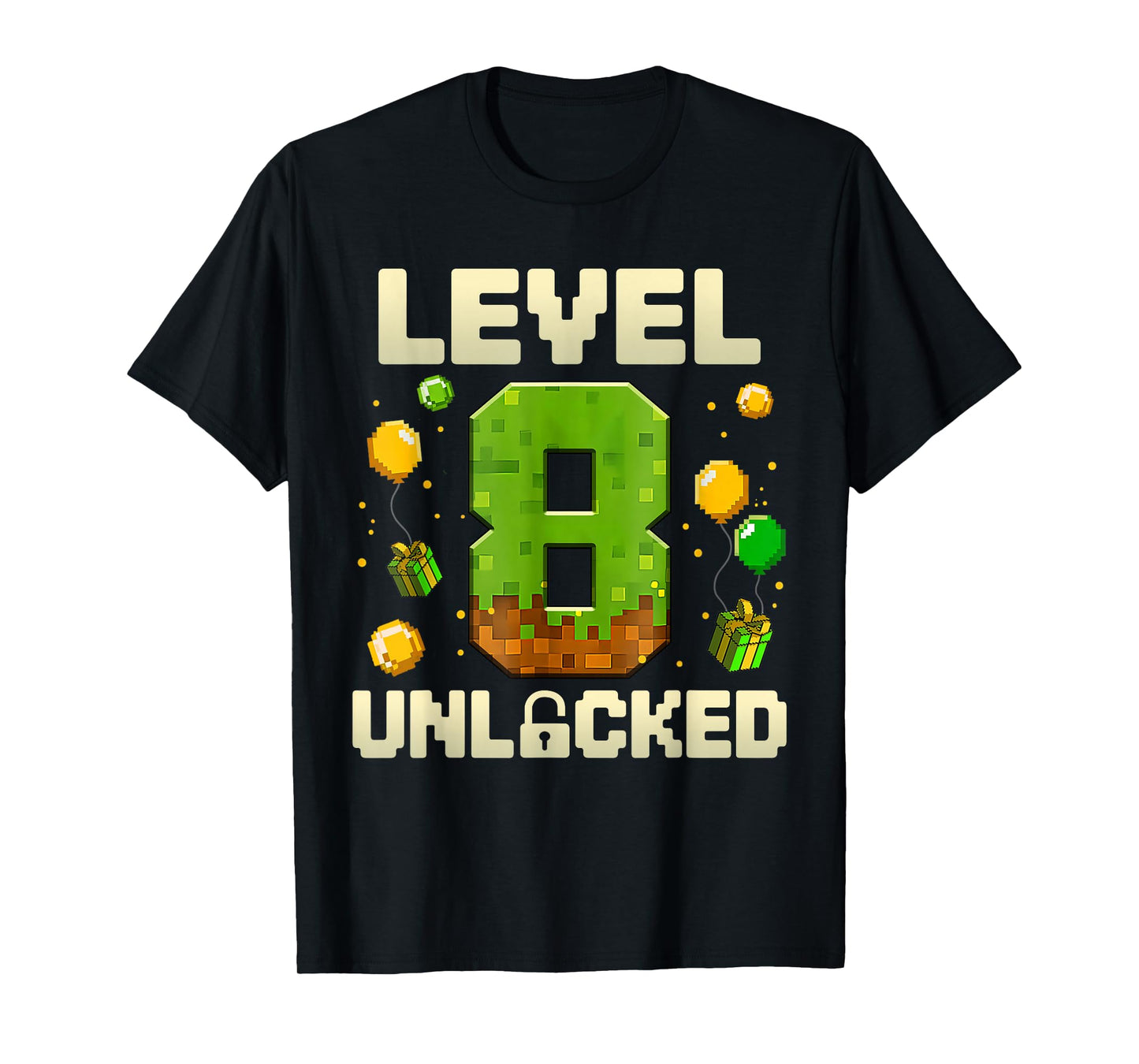Birthday Boy Shirt Level 8 Unlocked 8th Birthday Game Pixel T-Shirt
