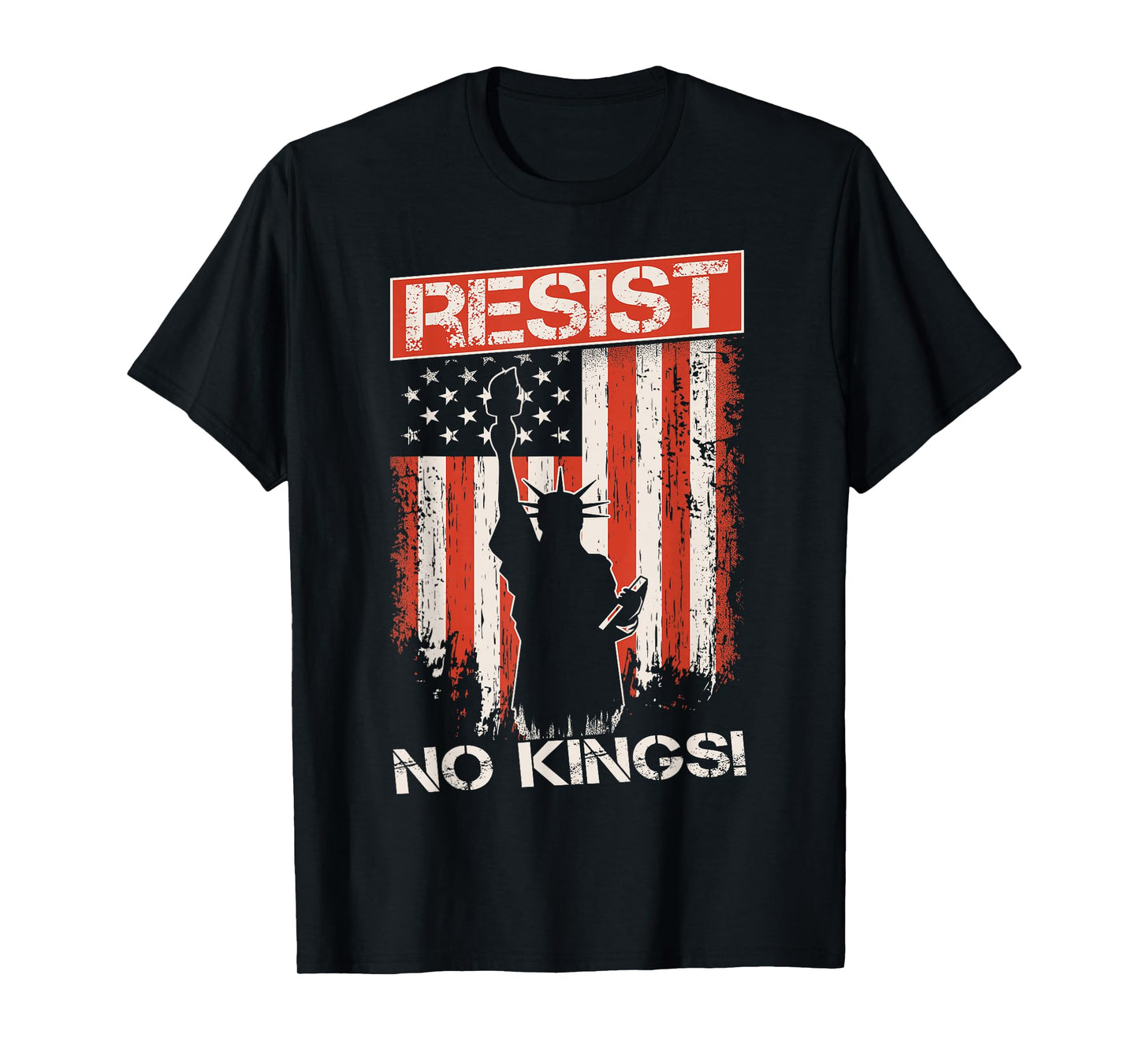 Vintage No Kings Resist Statue Liberty Patriotic USA Flag T-Shirt