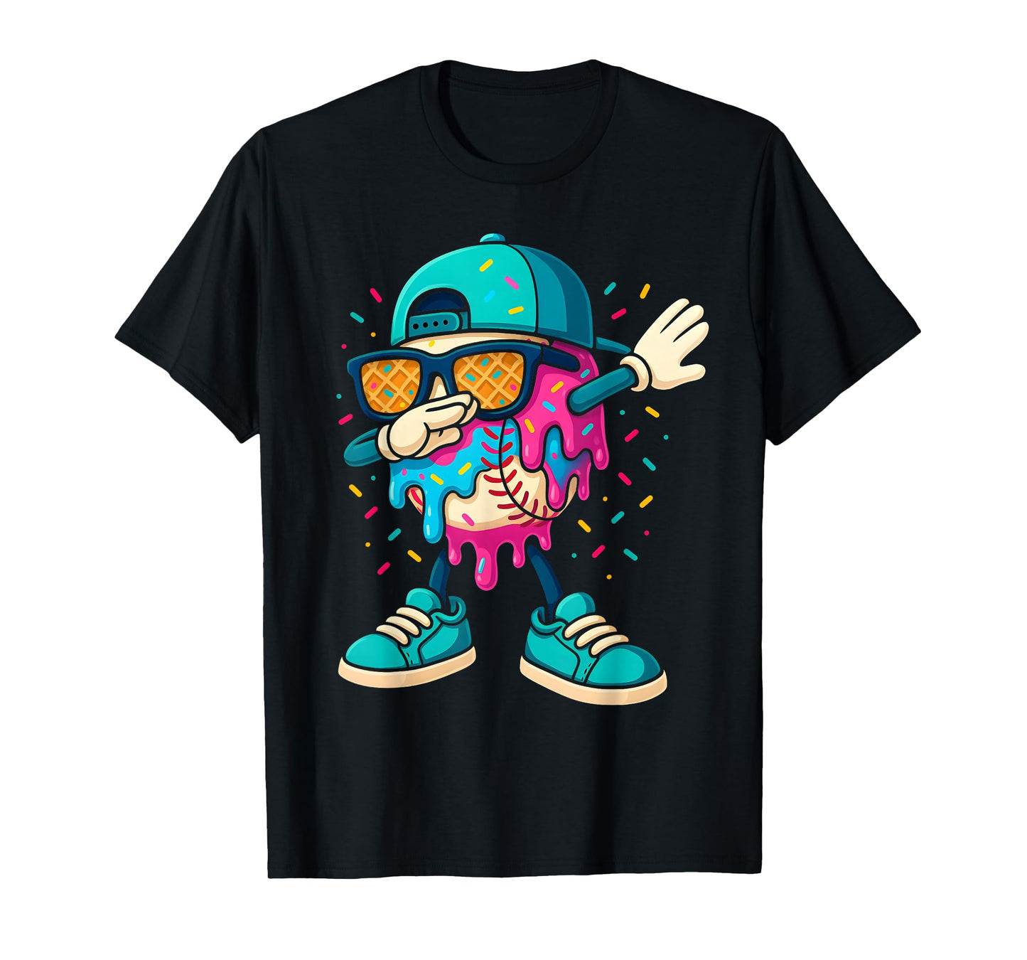 Baseball Drip Ice Cream Boys Dabbing Youth Baseball Sprinkle T-Shirt