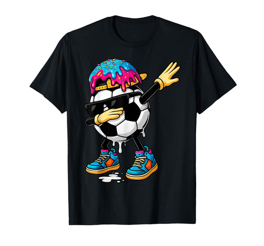 Dabbing Soccer Ice Cream Drip for Boys Funny Soccer Kids T-Shirt