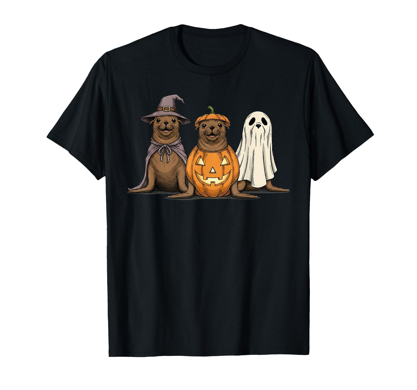 Spooky Sea Lion Lover Pumpkin Halloween Ghost T-Shirt