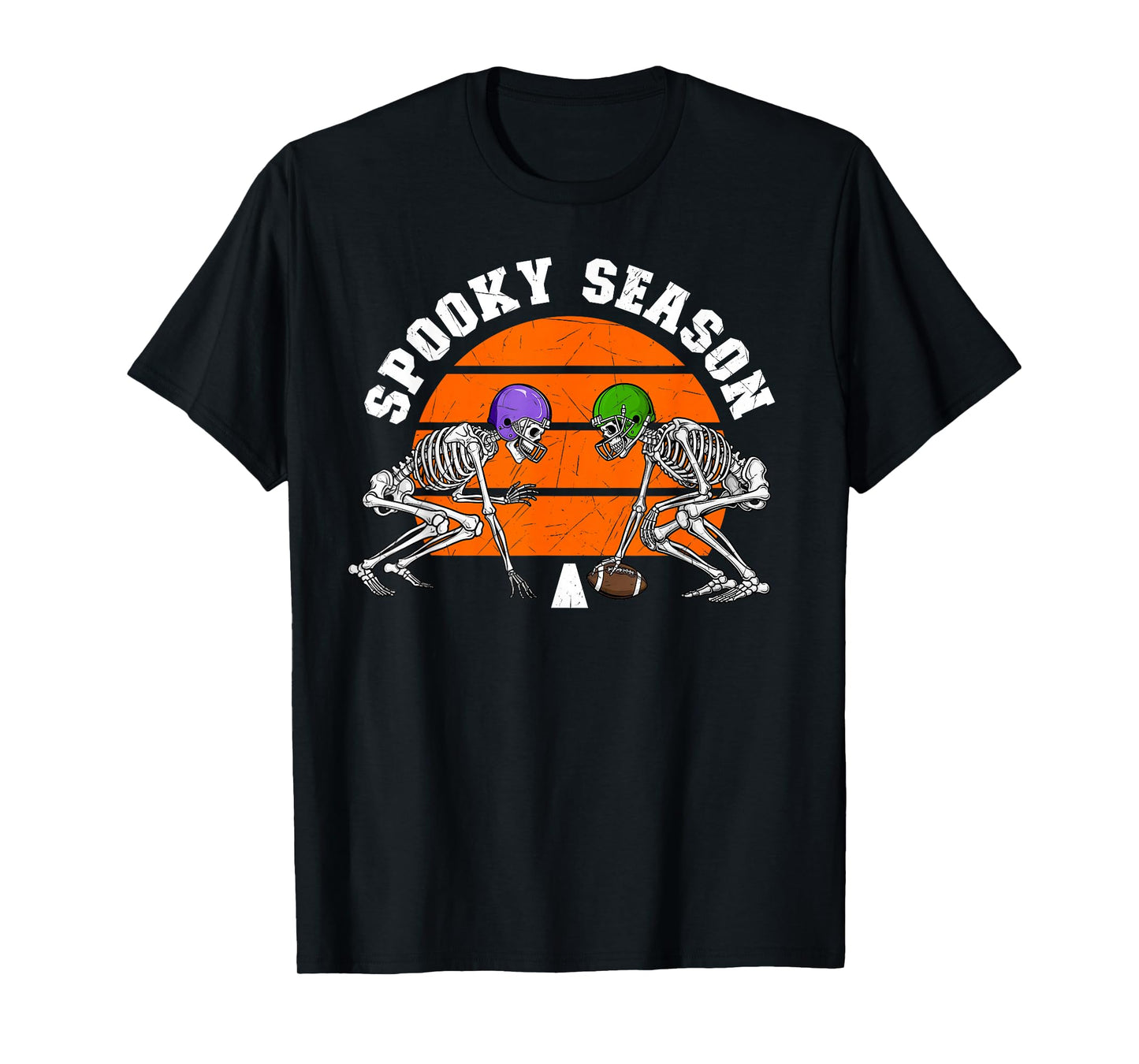 Spooky Season Skeleton Football Game Center Lineman Player T-Shirt