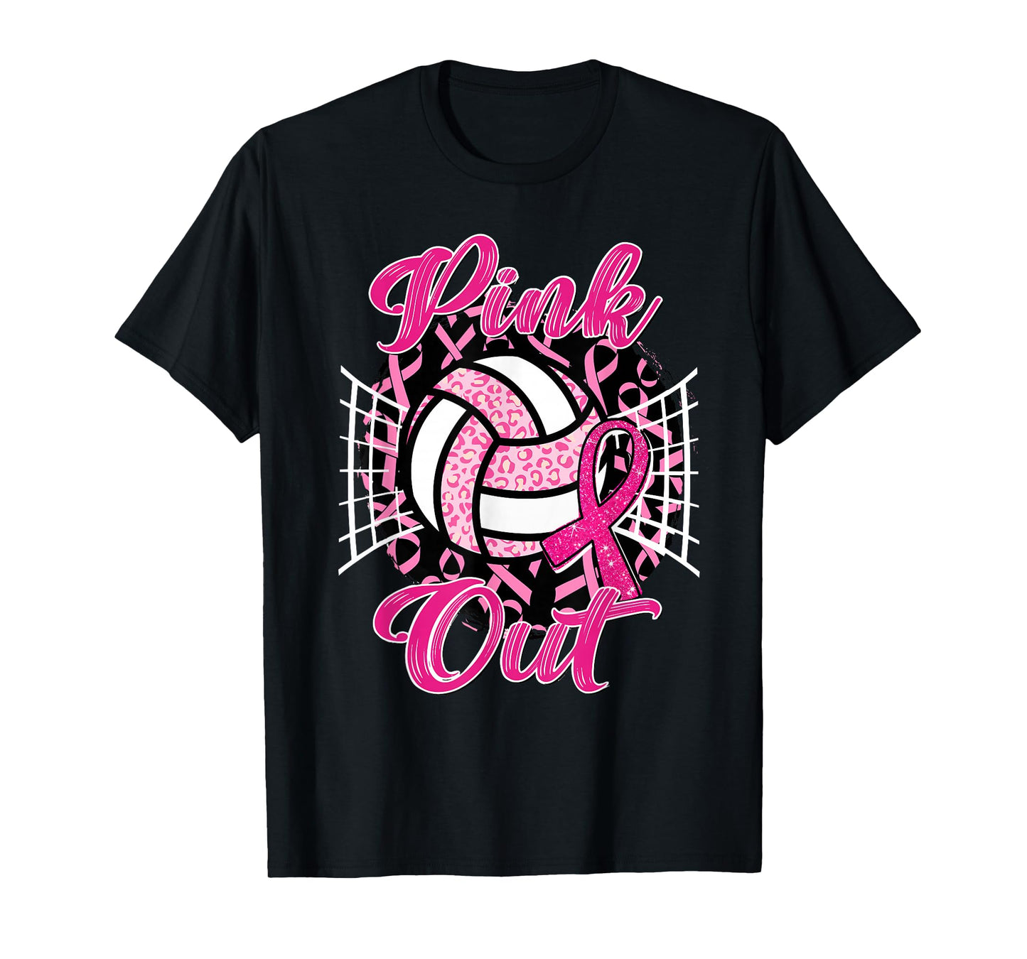 Pink Out Volleyball Breast Cancer Awareness Support Ribbon T-Shirt