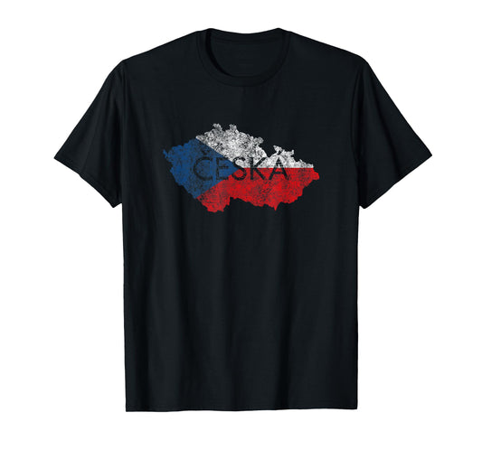 Czech Republic Map and Flag Souvenir - Distressed Ceska T-Shirt
