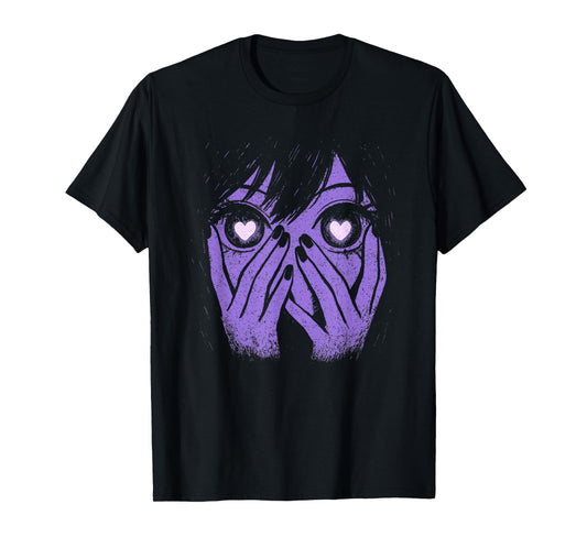 Anime Eyes Girl Hearts Manga Otaku Grunge Alt Goth Aesthetic T-Shirt