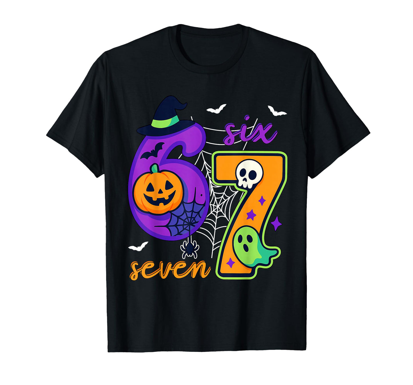 Six Seven Meme 6 7 Funny Ghost Halloween Costume T-Shirt