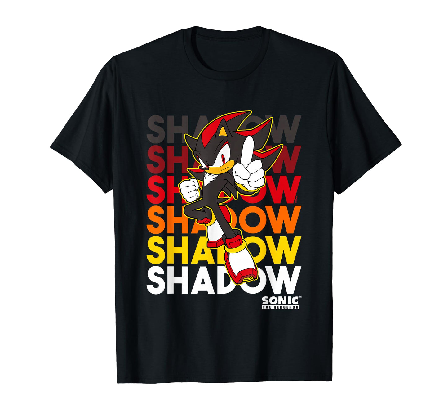 Sonic The Hedgehog Shadow Stacked Text Cool Logo T-Shirt