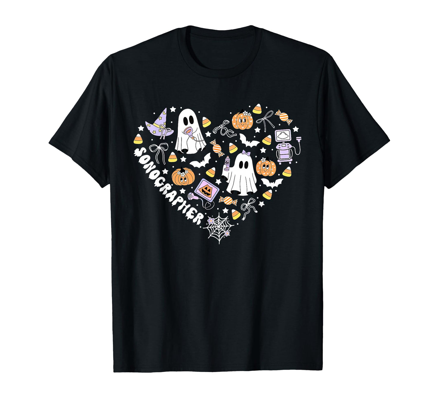 Sonographer Heart Halloween Ultrasound Tech MFM OBGYN Spooky T-Shirt
