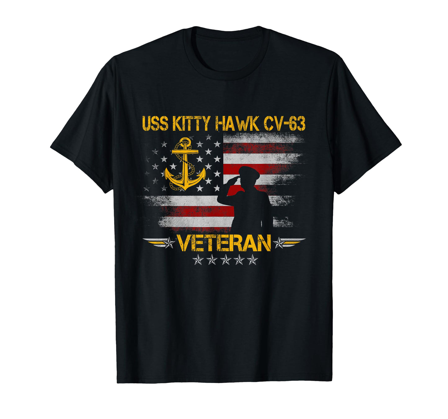 Proud US Military Warships USS CVN-63 Veterans Day T-Shirt, Men's Classic Fit Black Short Sleeve USS Kitty Hawk CV-63 Aircraft Carrier Veteran Flag Vintage T-Shirt, Small