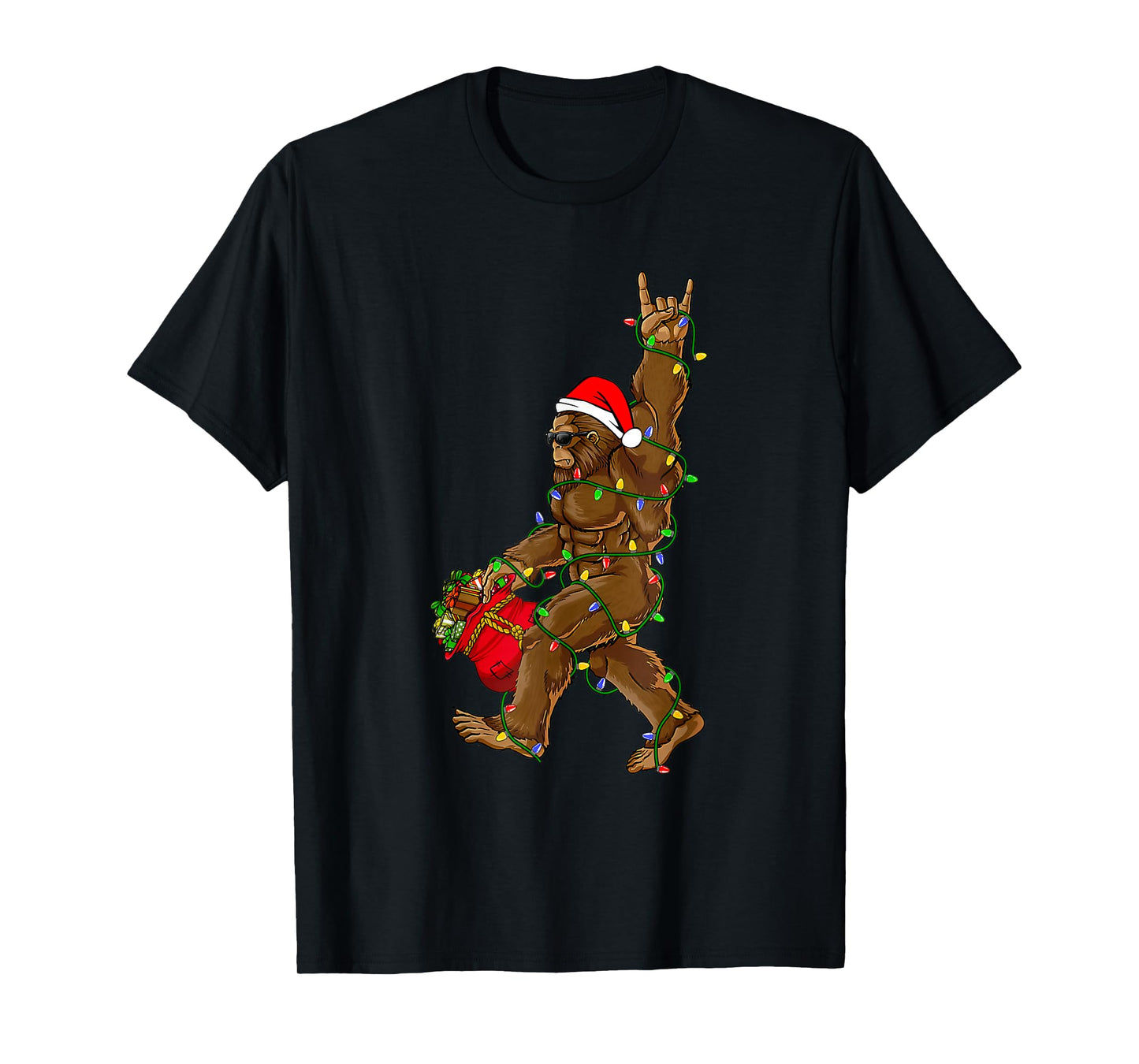 Santa Bigfoot Christmas Lights Funny Sasquatch Believe T-Shirt
