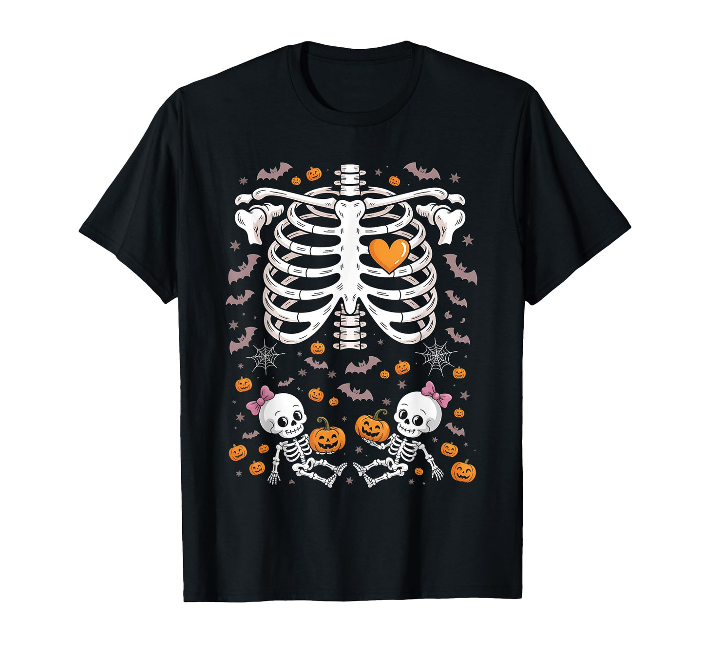 Pregnant Skeleton Twin Pregnancy Baby Announcement Halloween T-Shirt